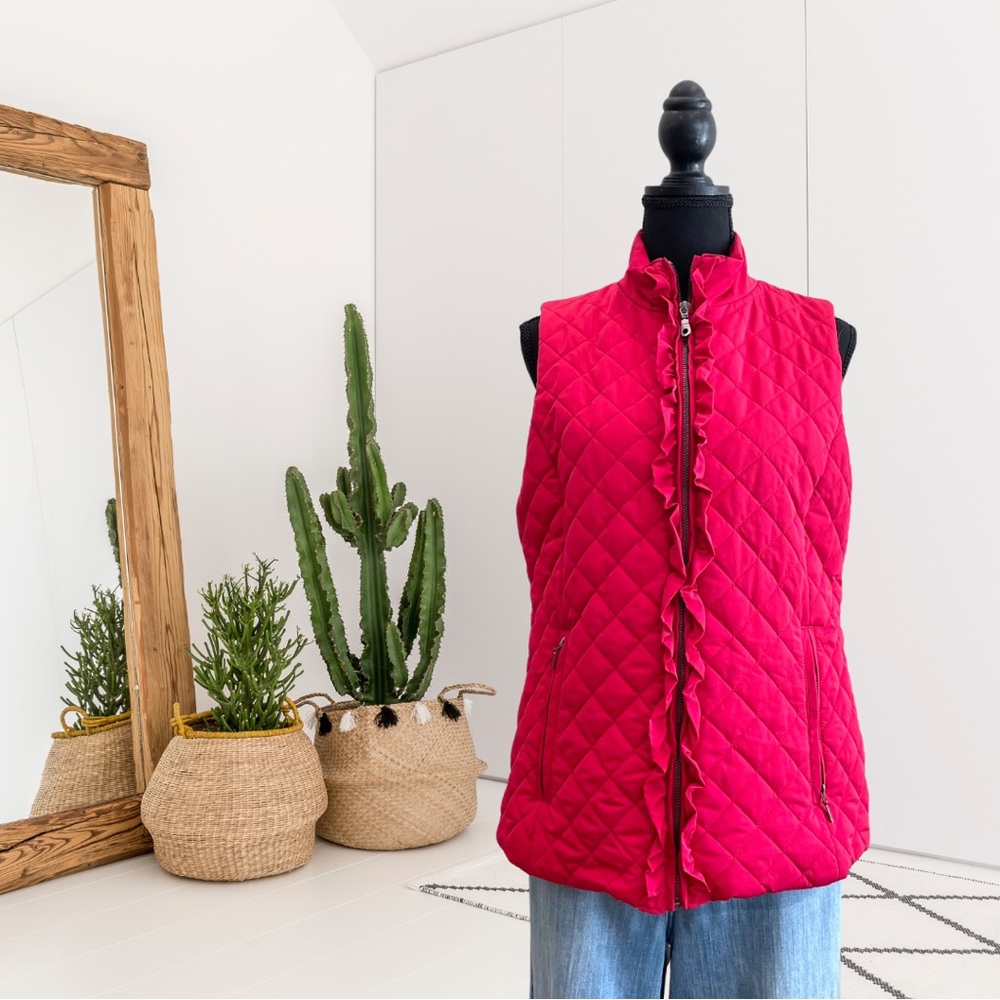 IZOD Sleeveless Zip Front Ruffle Trim Quilted Puff Vest